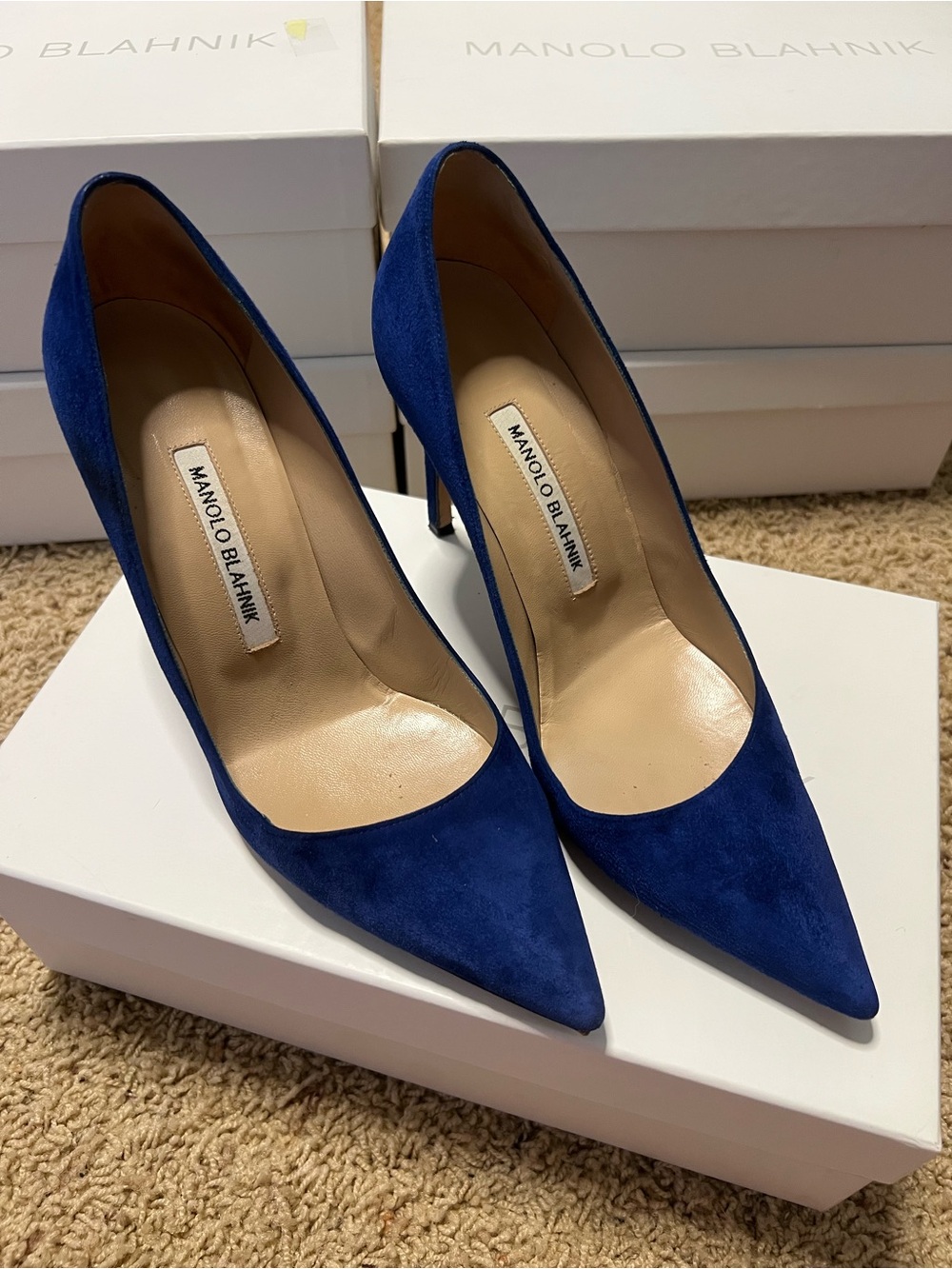 Manolo Blahnik - Vall/Camoscio Cobalt Blue Suede Pointed Toe Pumps - Picture 1 of 7